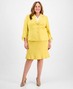 Комплект большого размера: жакет с тремя пуговицами, манжетами на завязках и юбка с оборкой Le Suit, Golden Sunset