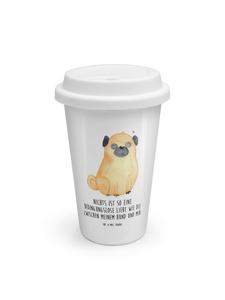 Кружка на вынос с изображением мопса и надписью на белом фоне Mr. & Mrs. Panda