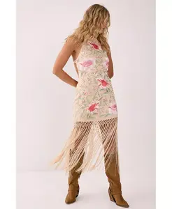 Женское мини-платье с бахромой и бисером на шее Nasty Gal, коричневый/бежевый