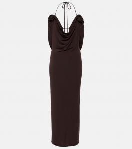 Платье миди с цветочной аппликацией и драпировкой Magda Butrym, коричневый