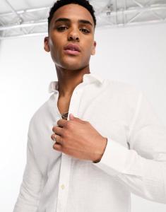 Белая рубашка с длинным рукавом из смеси льна Only & Sons