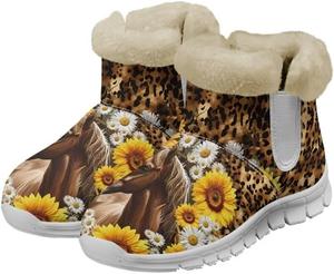 Женские зимние сапоги Jeiento Fashion, комфортные теплые зимние сапожки, удобные, противоскользящие, с мягким внутренним материалом, на плоской подошве, Horse Sunflower Daisy
