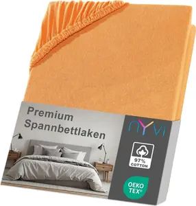 Простыня на резинке DreamScience Premium 180-200 x 220 см, оранжевая, для кроватей с пружинным блоком шириной до 32 см - простыня на резинке Comfort, 190 г/м², без усадки, без складок, с резинкой NYVI
