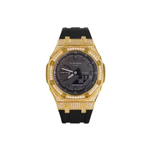Часы Casio G-Shock Analog-Digital 2100 Series, арт. GA-2100-1A1, 48.5 мм, черный/золотой/стразы