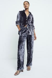 Бархатные брюки широкого кроя из 100% хлопка River Island, серый