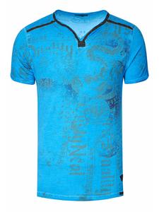 Футболка с V-образным вырезом, с принтом и замшевыми деталями цвета сакс Rusty Neal