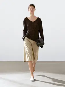 Свитер из смеси хлопка и пряжи мулине Massimo Dutti, коричневый