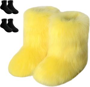 Женские короткие зимние сапоги с искусственным мехом, пушистые и мягкие, удобные, средние по голенище, на плоской подошве, модные, для свиданий, прогулок, фото и путешествий. В комплекте 2 пары носков с флисовой подкладкой. Generic, 19