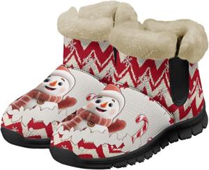 Женские ботильоны с противоскользящей подошвой, зимние ботинки с меховой подкладкой, уютные теплые домашние зимние обувь Chririnla, Lovely Snowman
