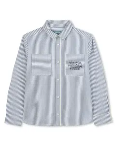 Рубашка для мальчика в полоску из хлопка Kenzo Kids, светло-голубой