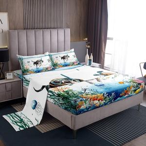 Erosebridal Комплект постельного белья Dachshund Dog с морскими черепахами медузами и кораллами в синих океанских тонах, Blue White Green Orange Black Brown