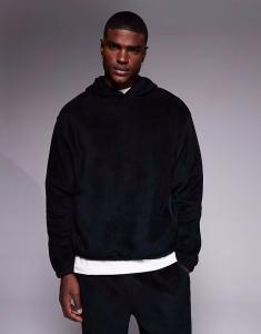 Свободная флисовая толстовка с капюшоном черного цвета Asos Design
