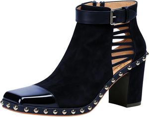 Женские ботильоны FOWT с квадратным носком, заклепками и заклепками, массивным средним каблуком, вырезами, с ремешком на щиколотке, повседневные уличные туфли, размеры 4-16 US, Navy