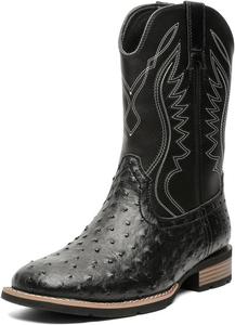 Мужские повседневные стильные ботинки с вышивкой, на пятке, с противоскользящей подошвой, ретро с квадратным носком, деревенские ботинки Generic, черный