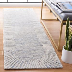 Ковер-дорожка SAFAVIEH, 69 x 244 см, Abstract Collection, Blue & Ivory, ручная работа из шерсти, идеален для помещений с высокой проходимостью в гостиной, спальне (ABT478M)