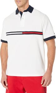 Мужская рубашка поло Tommy Hilfiger с коротким рукавом и принтом флага из хлопка пике для больших и высоких, с индивидуальным кроем, Bright White