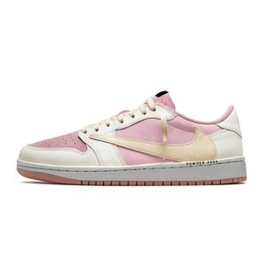 Jordan Баскетбольные кроссовки Travis Scott x Air 1 White Pink Hook, модные, винтажные, с низким верхом, унисекс, розовые, белые