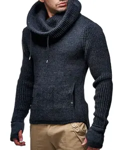 Мужской вязаный пуловер с капюшоном и прорезями для большого пальца на манжетах Leif Nelson, серебряный