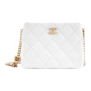 CHANEL Кожаная сумка-хобо с тиснением под зерно малая квадратная сумка через плечо кроссбоди унисекс белый