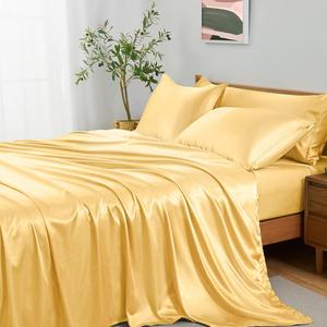 BVH Cotton Co. Комплект постельного белья Cozy Comfort RV из шелка тутового дерева, 25 momme, однотонный золотой Gold