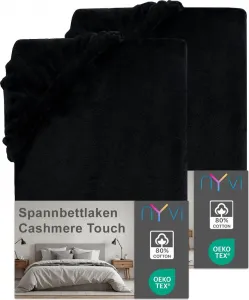 Простыня на резинке DreamScience Cashmere Touch 90x200 см, черная, 100x200 см, 2 шт., для матрасов высотой до 22 см - бархатистая, мягкая и теплая простыня на резинке NYVI