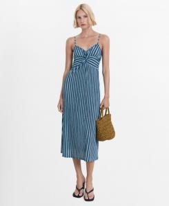 Женское полосатое платье со сборками MANGO, Blue