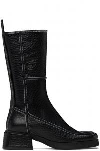 Женские сапоги Miista Alzira из зернистой кожи на блочном каблуке, черный