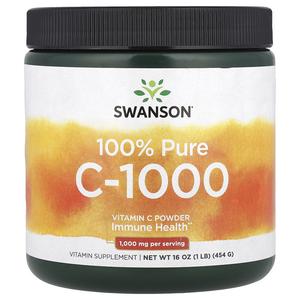 Swanson, 100% Pure C-1000, витамин C в порошке, 454 г (16 унций)