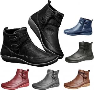 Женские ботильоны с поддержкой свода стопы, низкий каблук, модные с шнуровкой и молнией, повседневные прогулочные короткие ботинки, удобные слипоны, винтажная кожа, женские кроссовки, осень-зима, для улицы, плоская подошва, римский стиль Generic, Black