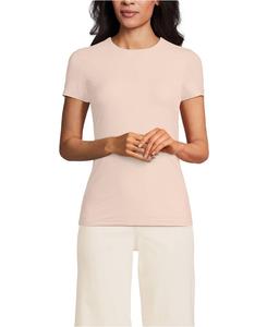 Женская трикотажная футболка с коротким рукавом, двухслойная, с круглым вырезом и без застежек Lands' End, Pink opal