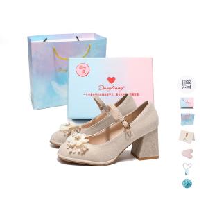 Be good Туфли Мэри Джейн на массивном каблуке для женщин в подарочной упаковке "Мерцающее золото" [Коробка "Разноцветное облако"] + Подарок