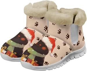 Зимние ботинки Jeiento для женщин, с пушистой подкладкой, без застежки, снежные ботинки с нескользящей подошвой, ботильоны на низком каблуке для прогулок на улице, теплые, Christmas Cute Cat