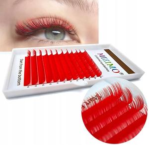 Цветные ресницы 8-13 мм, изгиб D, 12 полосок, КРАСНЫЕ Tojato