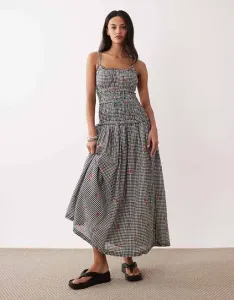 Черное платье макси со сборками и заниженной талией Abercrombie & Fitch