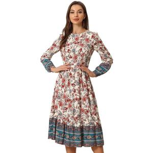 Женское платье макси с длинными рукавами и цветочным принтом в стиле бохо ALLEGRA K, цвет Apricot