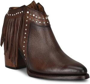 Ботильоны Cuadra Western, коричневая кожа, бахрома, декор с заклепками, каблук «кубано» 8 см