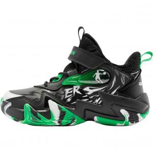 QIAODAN Детские баскетбольные кроссовки с противоскользящей подошвой, износостойкие, черного и зеленого цвета, для детей от 3 до 7 лет