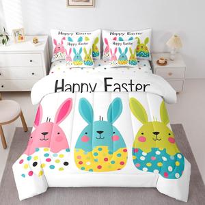 Erosebridal Комплект постельного белья Happy Easter с красочными кроликами, неоновая расцветка для детей и подростков, Pink Teal Green