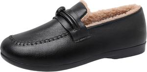 Зимние ботинки без застежек для женщин, модные, на плоской подошве, повседневные, с теплой флисовой подкладкой, удобные для ежедневной носки, не скользят Generic, Black