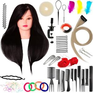 Тренировочная головка Ela 55 см черная, натуральные волосы + ручка, парикмахерская насадка для расчесывания, насадка для упражнений, Calissimo