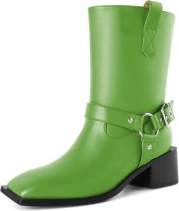 Женские ботинки Joseywade на низком каблуке 2 дюйма с молнией и металлическими пряжками, байкерские, до середины икры, размеры США 6-12, Matte Olive Green