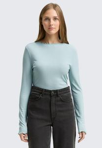 Топ TOM TAILOR DENIM WITH FRILL EDGE, Silver Cloud Blue/Light Blue