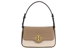 Кожаная сумка-багет через плечо, женская сумка абрикосового и кремово-белого цвета TORY BURCH