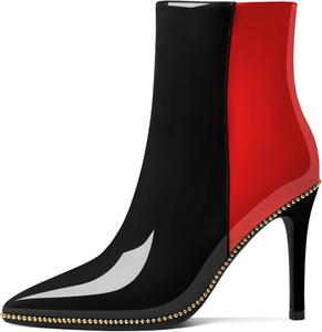 Женские ботильоны Eldof с бисером, закрытым заостренным носком, на высоком каблуке-стилетто, с боковой молнией, каблук 3,5 дюйма, Black/Red