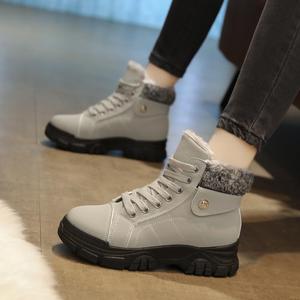 Женские модные короткие ботинки - высокие, с круглым носком, толстой подошвой, теплые - подходят для осенних и зимних образов или для работы. SPKFHD, Grey