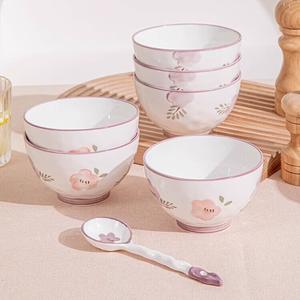 Ceramics Керамическая рисовая миска 4,5 дюйма, маленькая миска для домашнего использования, стильная столовая посуда 2025, суповая лапшовая миска, привлекательная тарелка [Zixuanhua] ароматное блюдо 4 дюйма - набор из 2 штук