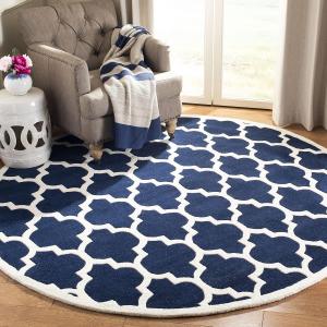 Ковер SAFAVIEH, 153 x 153 см, Chatham Collection, Dark Blue & Ivory, ручной работы, геометрический узор, шерсть, подходит для помещений с высокой проходимостью в гостиной, спальне (CHT734C)