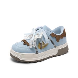 Стильные износостойкие и легкие низкие скейтерские туфли для женщин Lovely You KEAIDENI, синий коричневый[синий Lace Bowknot]