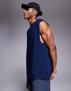 4505 Icon Хлопковый тренировочный топ большого размера с Быстросохнущей отделкой темно-синего цвета