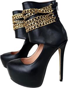 Женские и мужские ботильоны Frankie Hsu с высоким каблуком и платформой, черные с золотой цепочкой, стильные туфли, большие размеры US4-19, подходят для женщин и мужчин